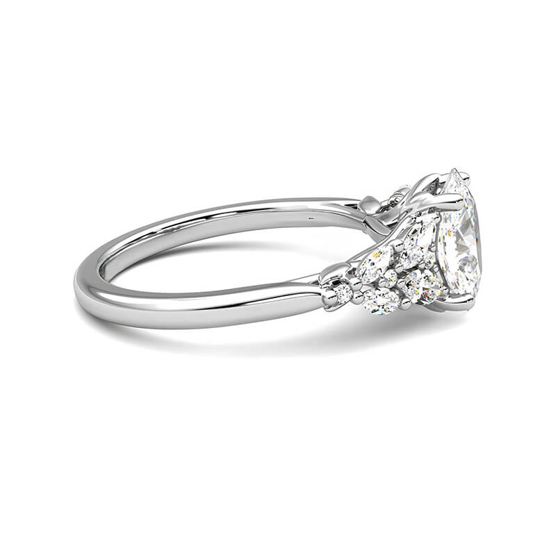 Oval Cut Moissanite Riing With Marquise Cluster
