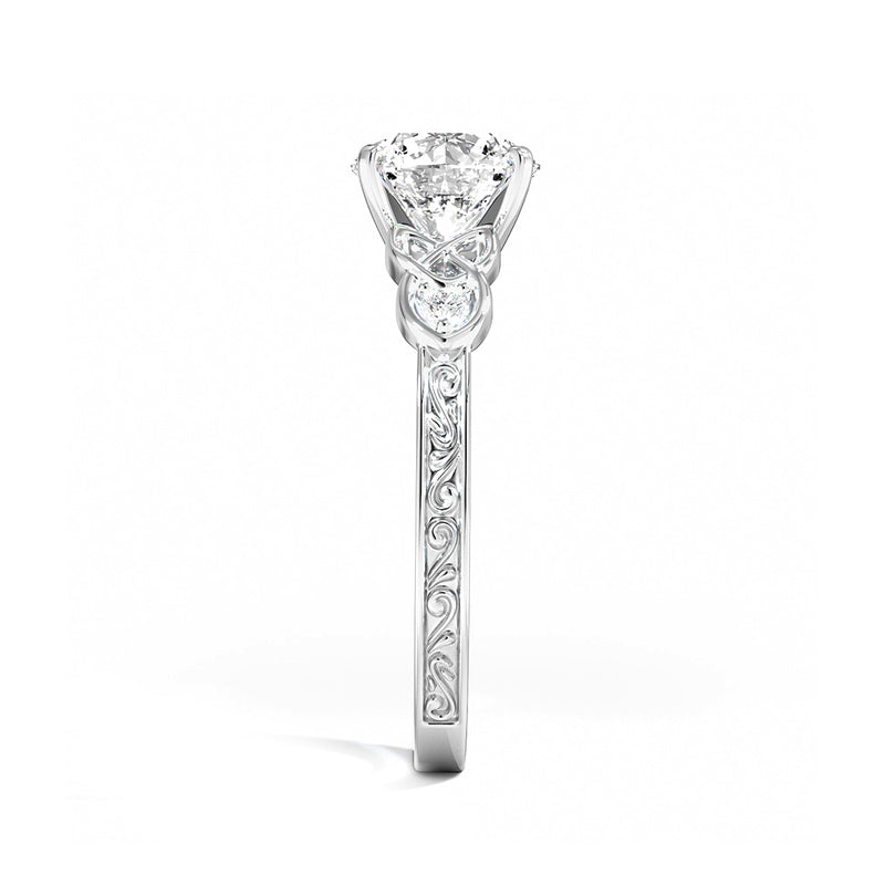 Vintage Three Stone Moissanite Scrollwork Engagement Ring