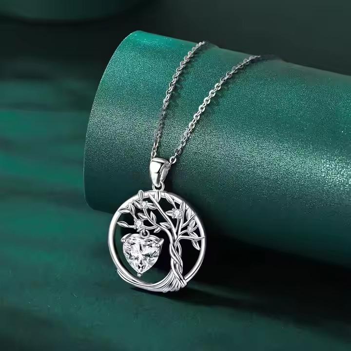 Infinity Tree of Life Heart Pendant Necklace with Moissanite