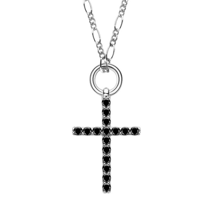 Black Moissanite Cross Pendant Necklace with 2.5mm Round Brilliant