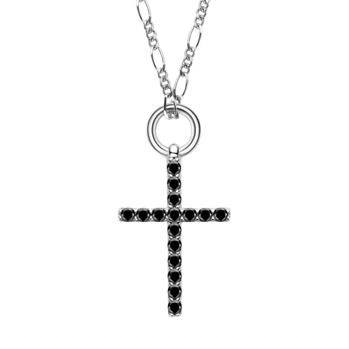 Black Moissanite Cross Pendant Necklace with 2.5mm Round Brilliant