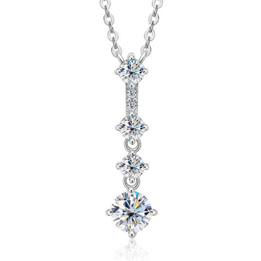 Moissanite Drop Pendant Necklace with 5mm D Color VVS1 Round Brilliant-Cut Stone