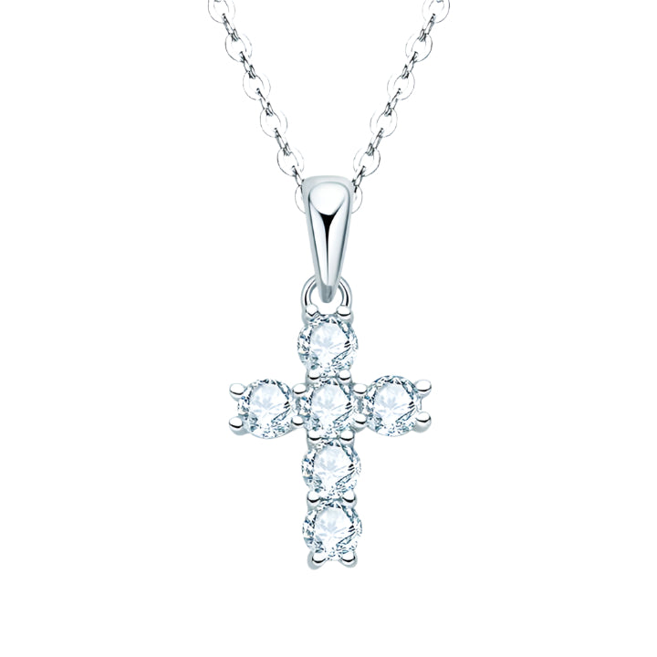 Moissanite Cross Pendant Necklace with 3mm Round Brilliant-Cut Stone