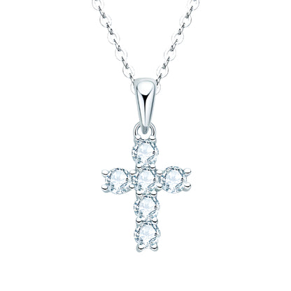 Moissanite Cross Pendant Necklace with 3mm Round Brilliant-Cut Stone