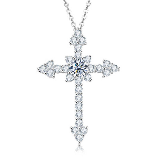 Moissanite Cross Pendant Necklace with 0.5 Carat Round Brilliant-Cut Stone