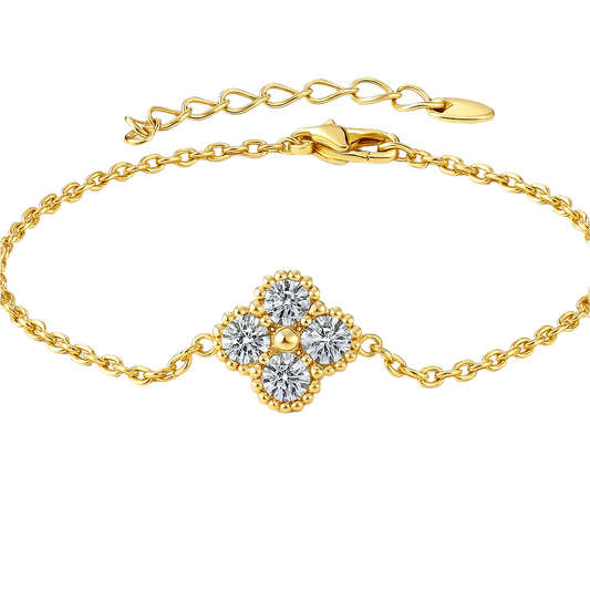 Moissanite Four-Leaf Clover Sterling Silver Bracelet
