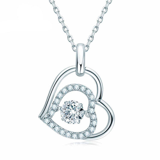 Double Heart Moissanite Dancing Pendant Necklace – 0.5ct