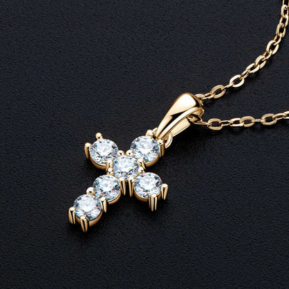 Moissanite Cross Pendant Necklace with 3mm Round Brilliant-Cut Stone