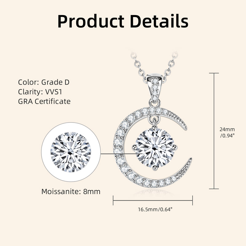 Exquisite 2 CT Moon & Star Moissanite Necklace