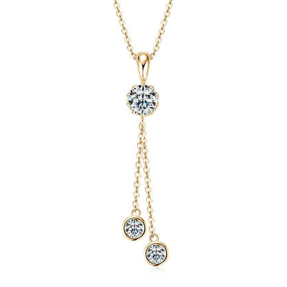 Moissanite Crown Tassel Drop Pendant Necklace with 6.5mm&4mm Carat Round D/VVS1