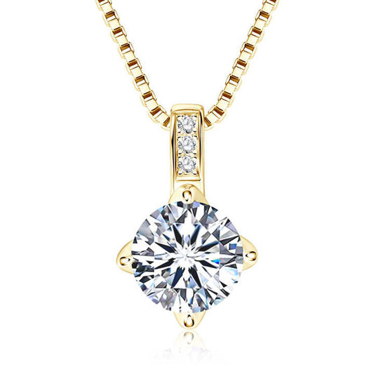 Classic Box Chain Moissanite Pendant Necklace – 6.5mm, 8mm, or 9mm Round VVS1 Moissanite