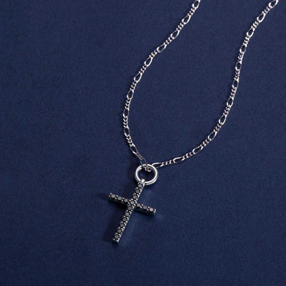 Black Moissanite Cross Pendant Necklace with 2.5mm Round Brilliant