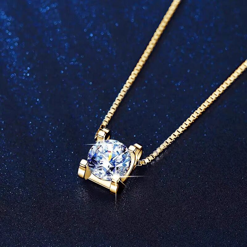 Classic Round Cut Moissanite Pendant Necklace (Plus FREE Earrings Set)