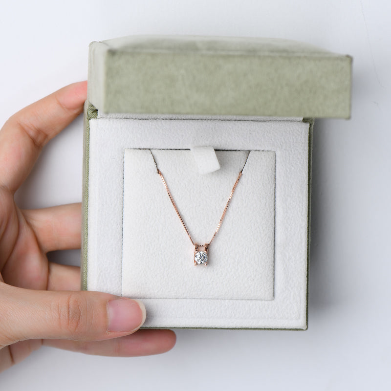 Classic Round Cut Moissanite Pendant Necklace (Plus FREE Earrings Set)