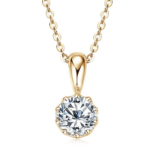 Moissanite Crown Pendant Necklace with 1.0 Carat Round Brilliant-Cut Stone