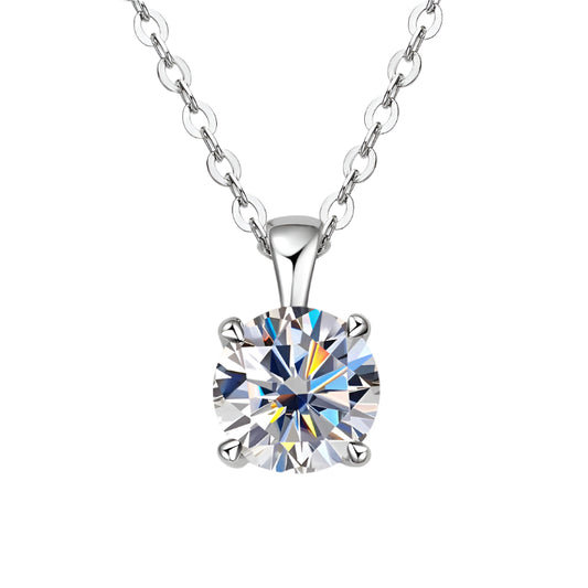 Moissanite Diamond  Pendant Necklace with 6.5mm/8mm/9mm Simple Four-claw