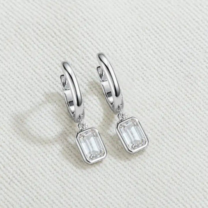 Moissanite Hoop Earrings with 0.8 Carat Emerald Cut