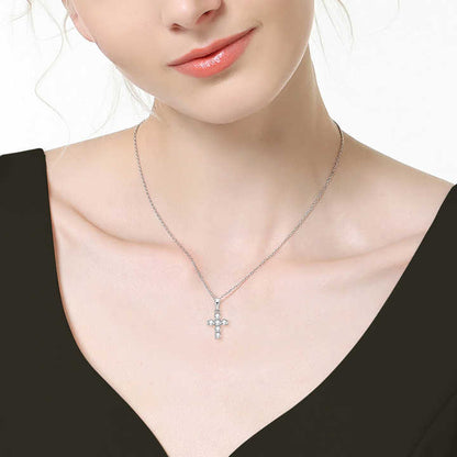 Moissanite Cross Pendant Necklace with 3mm Round Brilliant-Cut Stone