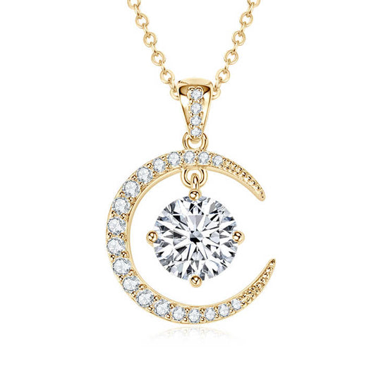 Exquisite 2ct Moissanite Moon and Star Pendant Necklace