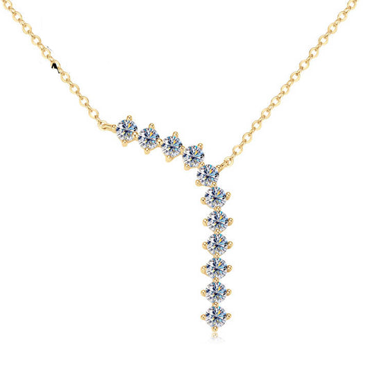 Delicate Moissanite Y Lariat Necklace – 3mm Round Cut