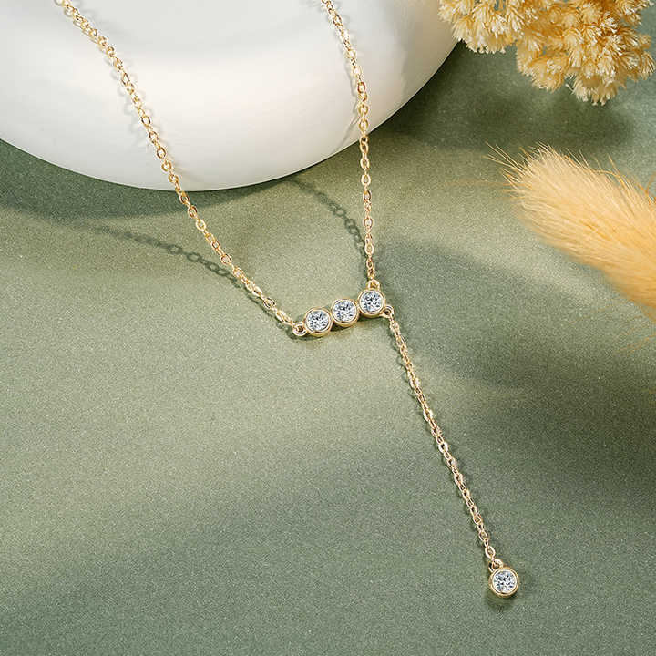 Elegant Moissanite Y Lariat Necklace – 0.1ct Round Cut