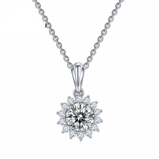 Sunflower Pendant Necklace with 1.0ct Moissanite – Elegant Floral Design