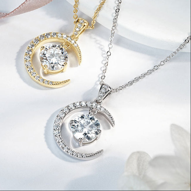 Exquisite 2 CT Moon & Star Moissanite Necklace
