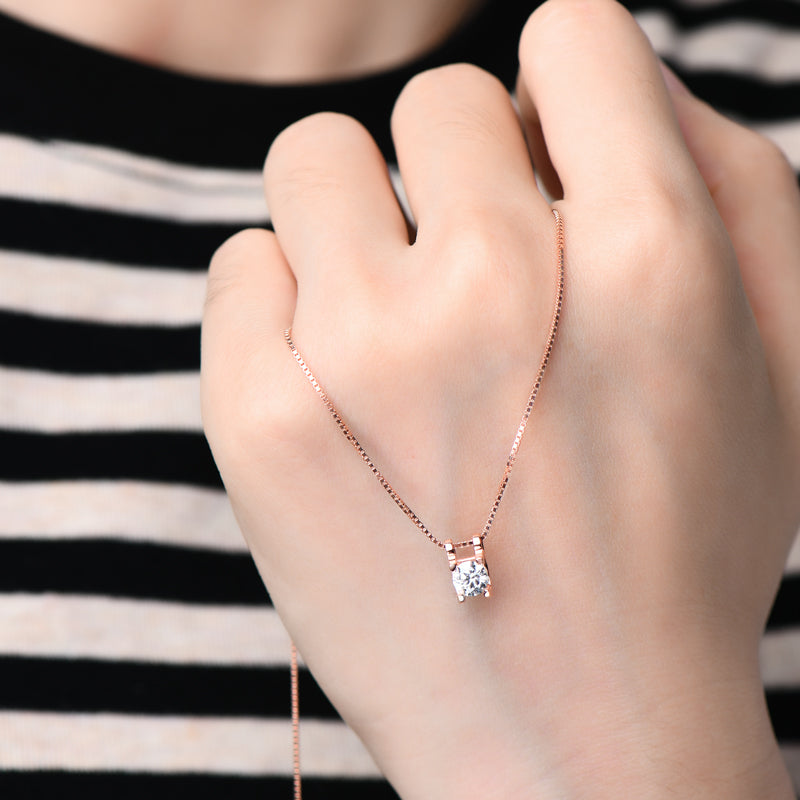 Classic Round Cut Moissanite Pendant Necklace (Plus FREE Earrings Set)