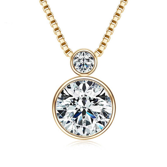 Double Bezel Moissanite Pendant Necklace – 2.0ct & 0.1ct Round Cut