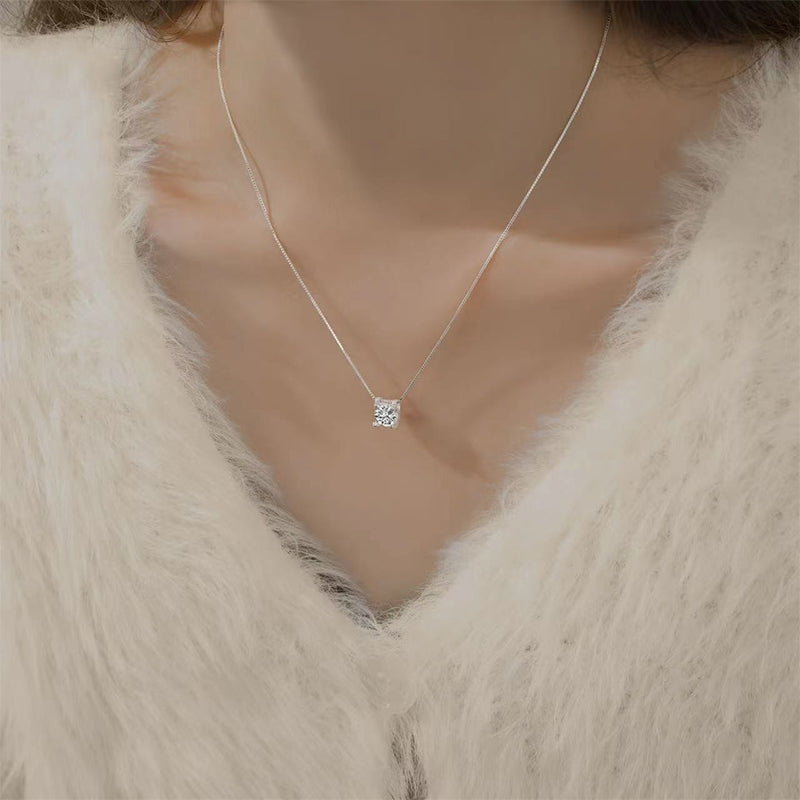 Classic Round Cut Moissanite Pendant Necklace (Plus FREE Earrings Set)