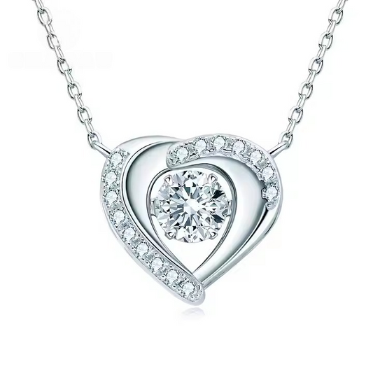 Heart-Shaped Dancing Moissanite Pendant Necklace – 0.8ct