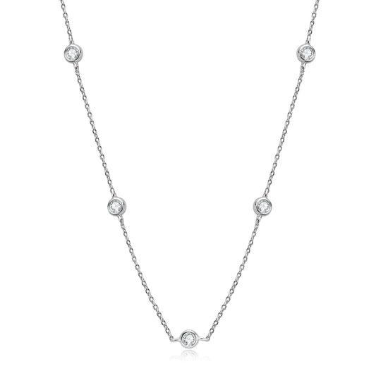 Elegant Moissanite Bezel Chain Tennis Necklace – 2.5mm Round Cut, 0.06ct