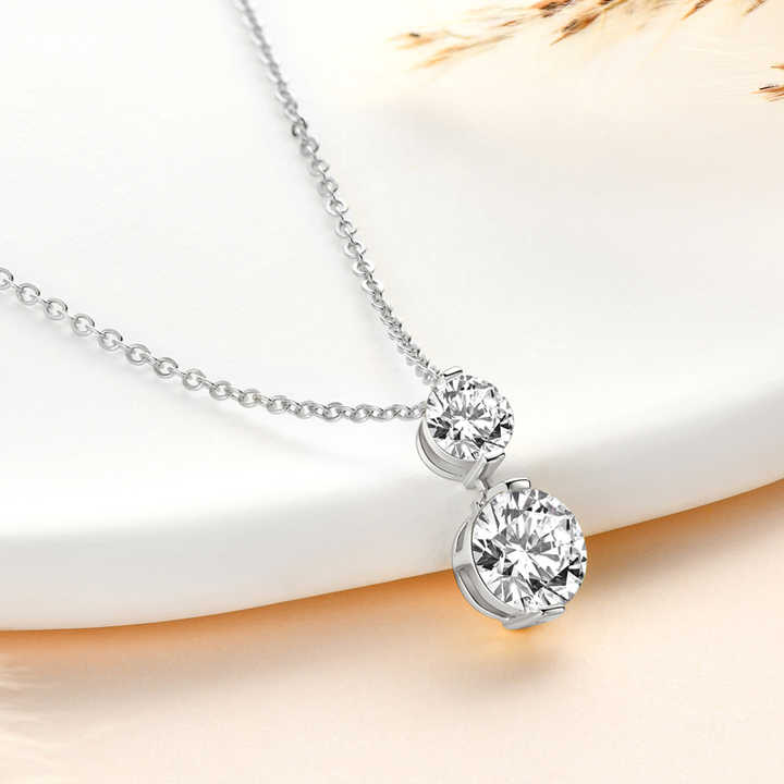 Two-Stone Moissanite Pendant Necklace – 1.70ct Total, GRA Certified