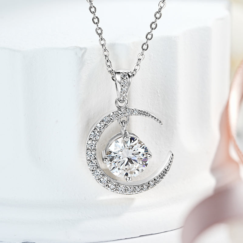 Exquisite 2 CT Moon & Star Moissanite Necklace