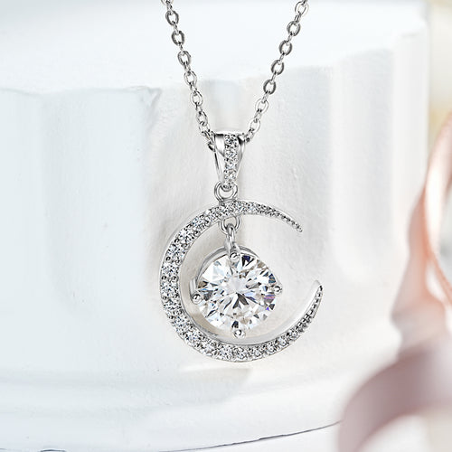 Exquisite 2 CT Moon & Star Moissanite Necklace