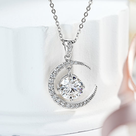 Exquisite 2 CT Moon & Star Moissanite Necklace
