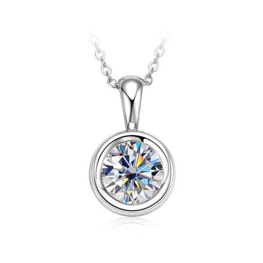 Moissanite Bubble Pendant Necklace with 2.0 Carat D Color Round Brilliant-Cut Stone