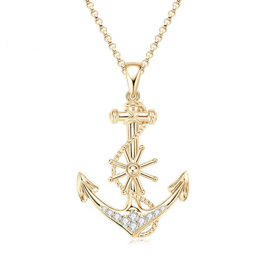 Anchor Charm Moissanite Pendant Necklace – Customizable Design