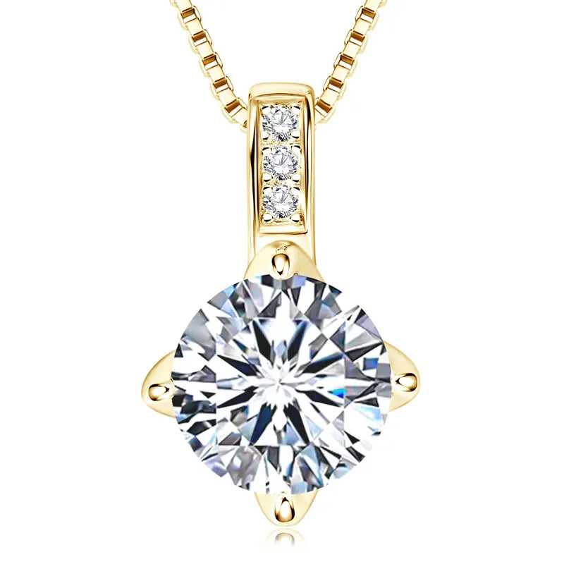 Classic Box Chain Moissanite Pendant Necklace – 6.5mm, 8mm, or 9mm Round VVS1 Moissanite