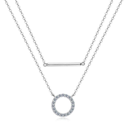 Double-Layer Moissanite Round Pendant Necklace – 1.5mm Round Cut