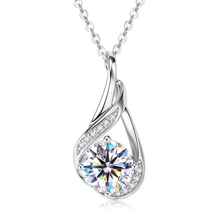 8mm 2.0ct Round Moissanite Pendant Necklace – White Gold Plated