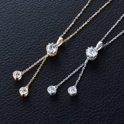 Moissanite Crown Tassel Drop Pendant Necklace with 6.5mm&4mm Carat Round D/VVS1