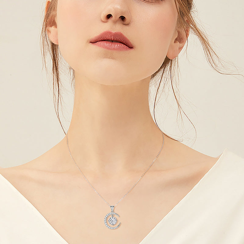 Exquisite 2 CT Moon & Star Moissanite Necklace