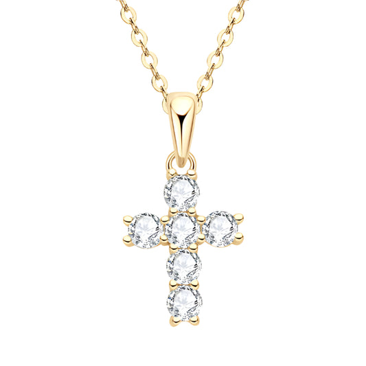 Moissanite Cross Pendant Necklace – 3mm Round Brilliant-Cut Stones