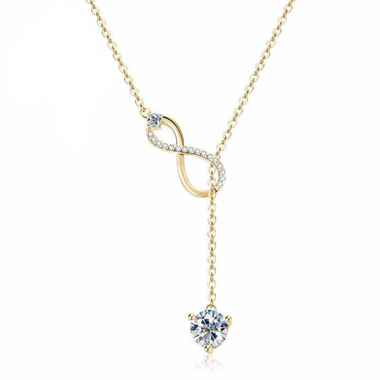 Y Lariat Moissanite Infinity Pendant Necklace – 1.26CTW Round Cut