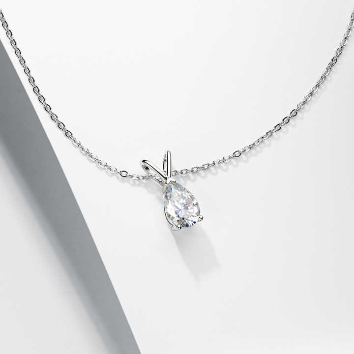 Teardrop 1.5CT Pear-Cut Moissanite Pendant Necklace – Gold or White Gold Plated