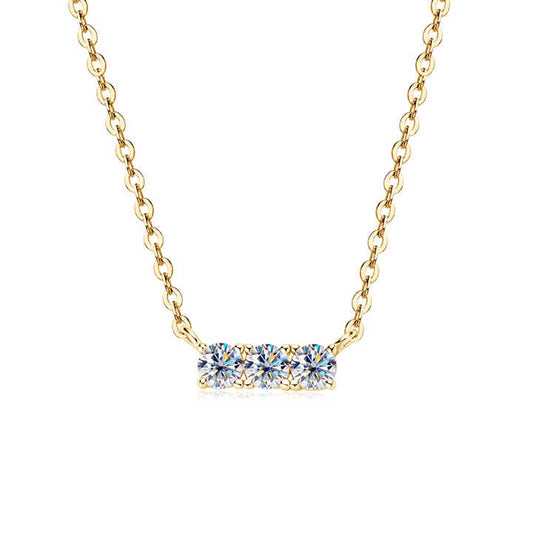 Moissanite Clavicle Chain Necklace with 3mm Round Brilliant-Cut Stones