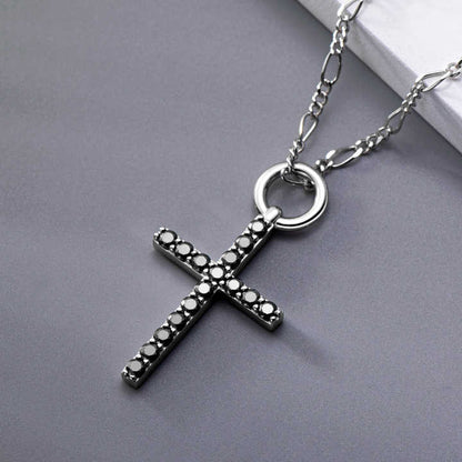 Black Moissanite Cross Pendant Necklace with 2.5mm Round Brilliant