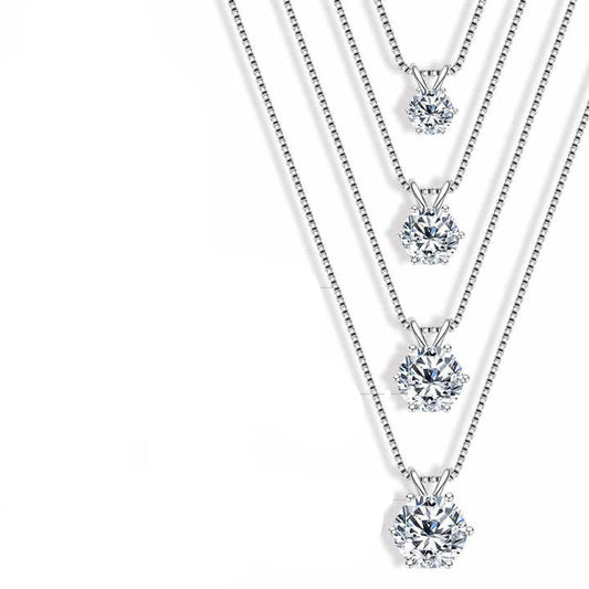 Classic Six-Prong Moissanite Pendant Necklace – Available in 5mm, 6.5mm, 8mm, and 9mm