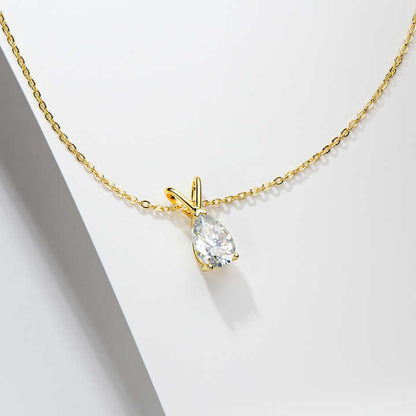 Teardrop 1.5CT Pear-Cut Moissanite Pendant Necklace – Gold or White Gold Plated